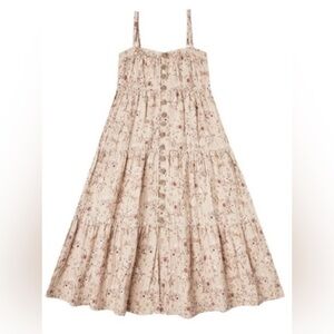 Rylee & Cru Dragonfly Floral Tiered Cream Cotton Maxi Dress 8-9Y Boho Button